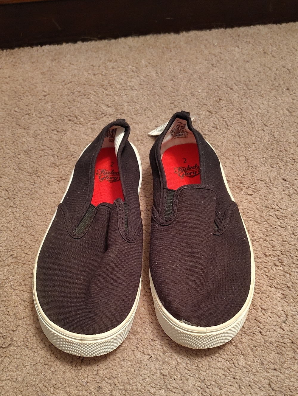 Faded Glory Black Slip-On Canvas Shoe with Red Insole
